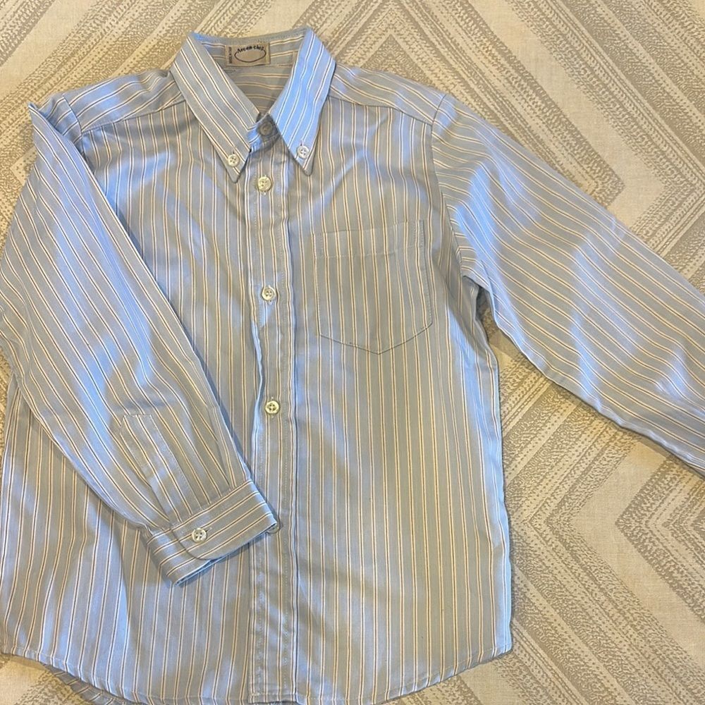 Arc-en-ciel Boys Blue Striped Button Down Shirt - Size:5Y
